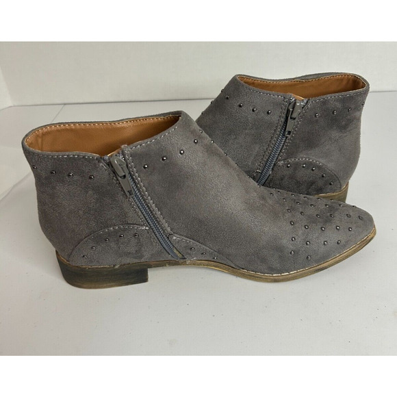 Mi.im Miim Grey Suede Booties Studded Ankle Boots Zip Up Shoes Womens Size 6.5 - Picture 5 of 10